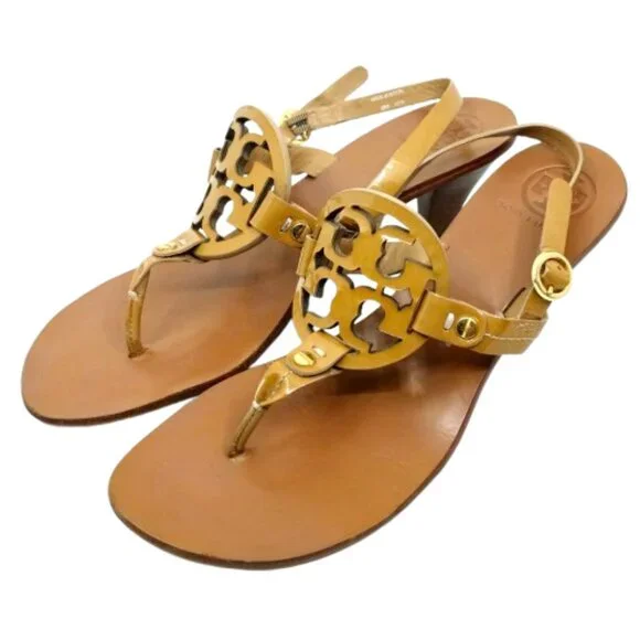 TORY BURCH~Miller~KITTEN HEEL THONG SANDAL LEATHER WOMENS SHOES~Royal Tan 8M - Picture 2 of 6
